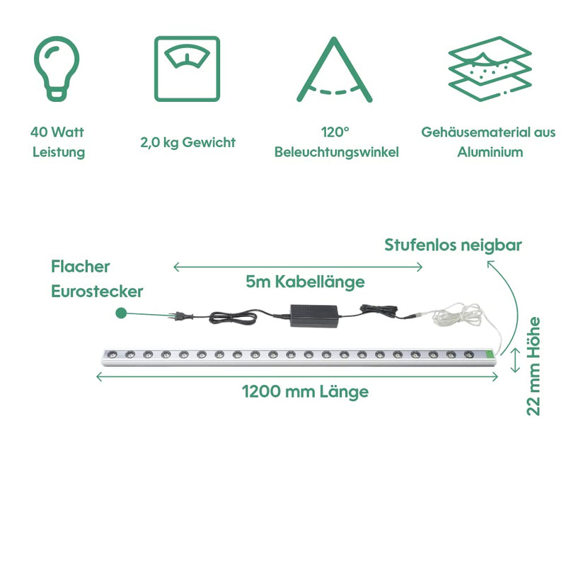 Venso EcoSolutions Pflanzenlicht Spotleiste Lichtleiste Wall 120cm, 60W, 120° (8018503530)