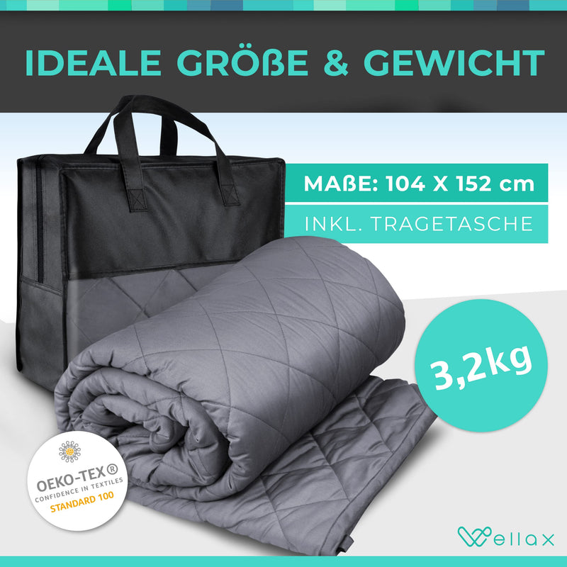 WELLAX Gewichtsdecke – Therapiedecke – 3,2kg,104x152cm/7,2kg,152x203cm – Weighted Blanket – 100% Baumwolle – Für Stressabbau&Angstzustände – Mit Tasche