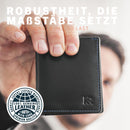 KRONIFY Leder Geldbörse Herren I Echtleder Geldbeutel I RFID Schutz I Mini Querformat I Portmonee ohne Münzfach I 8 Kartenfächer I Männer Portemonnaie I Geschenk Box I Nappa Schwarz/Blau