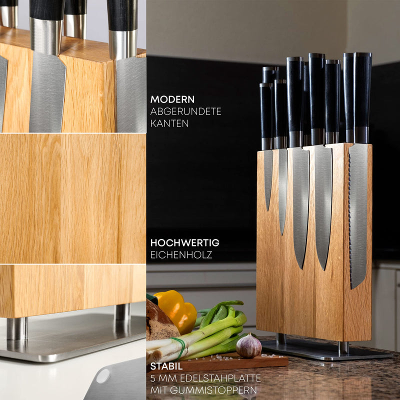 Sempreza® Messerblock magnetisch | 4 Seiten Magnet Messerhalter magnetisch | Knife Block Holder | Messer Aufbewahrung | Magnetischer Messerblock ohne Messer Holz Walnuss