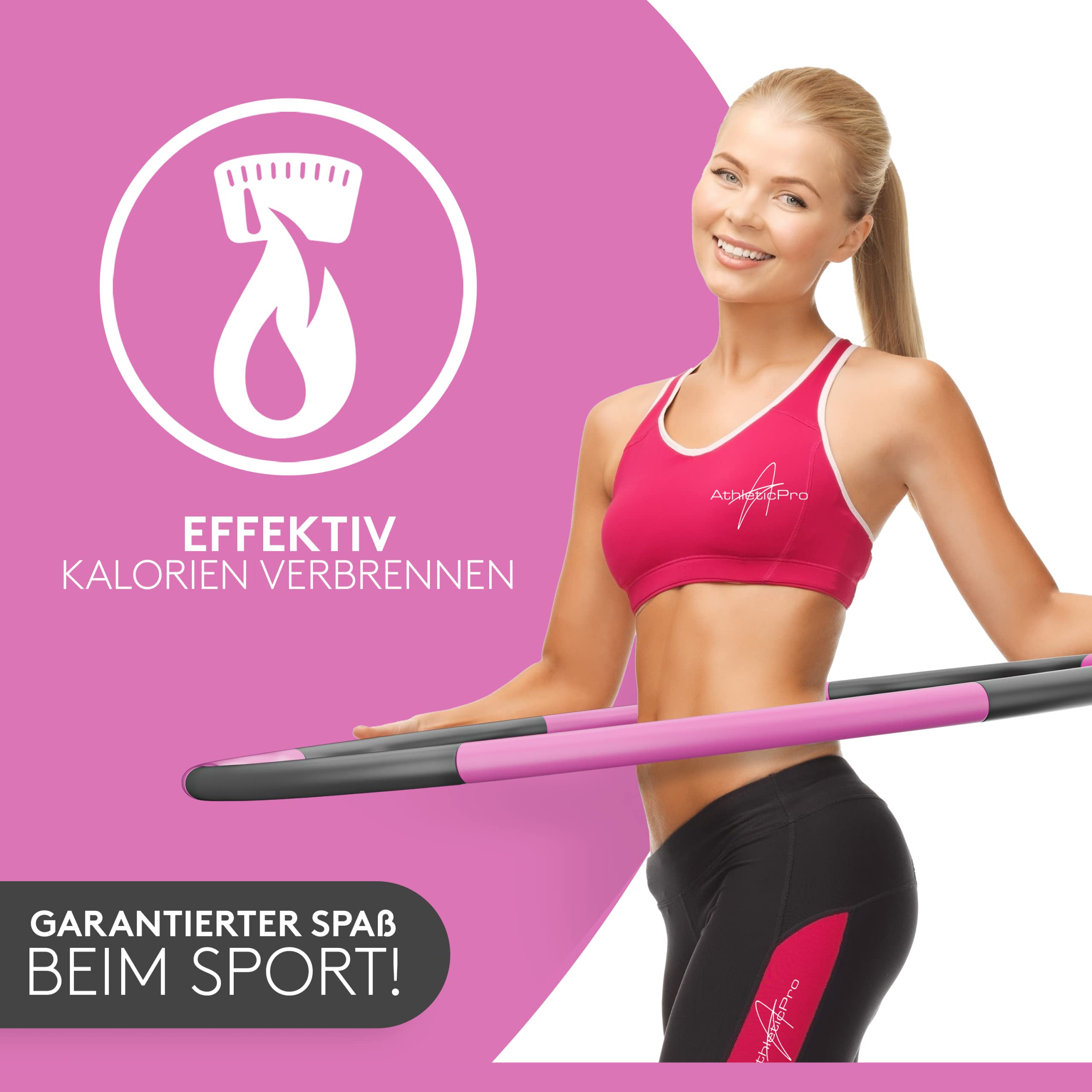 AthleticPro - DAS ORIGINAL - Hula Hoop Reifen Erwachsene [0.75-1kg] - Steckbarer Hulahuppreif zum Abnehmen [6-8 Teile] - Fitness , inkl. Springseil