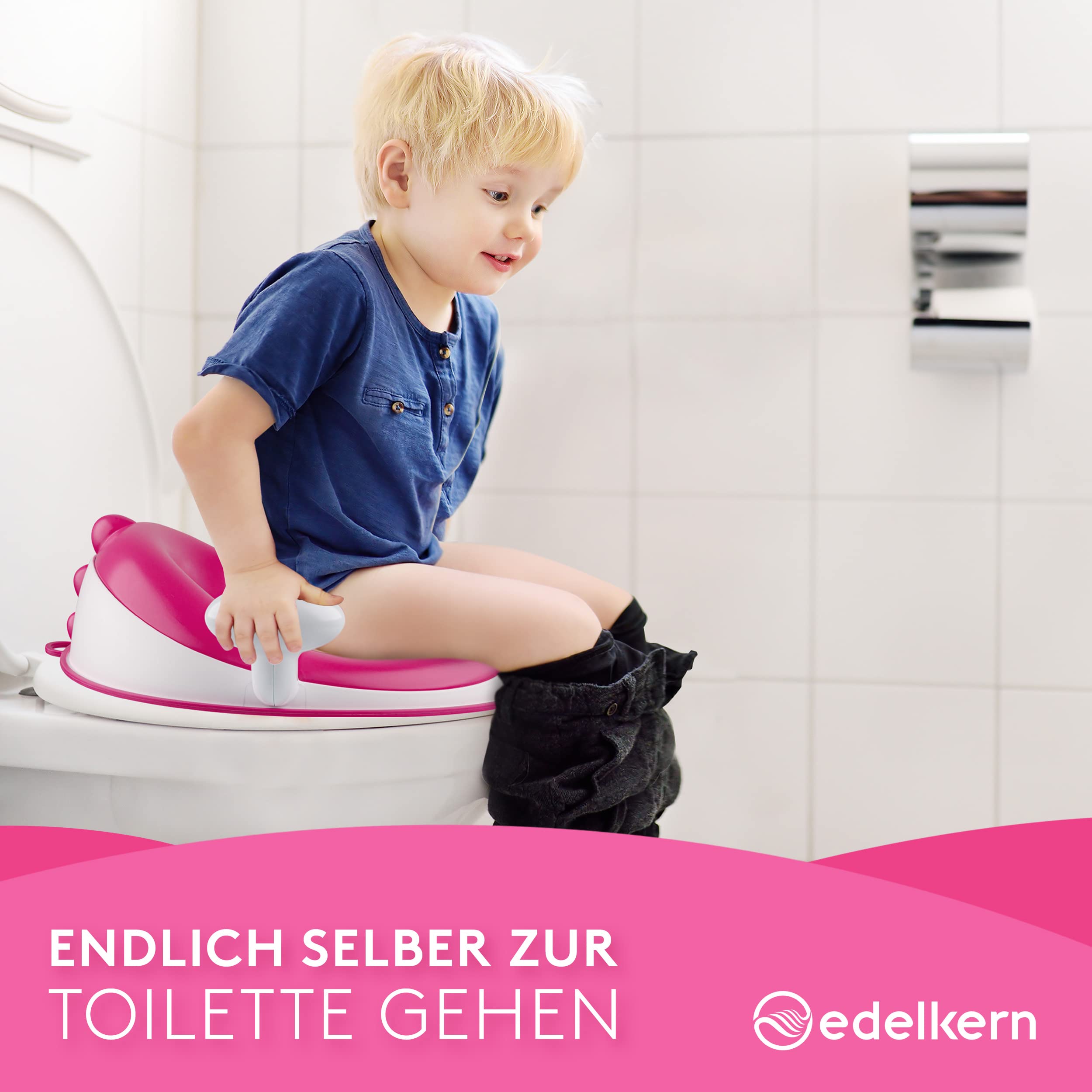 Edelkern Toilettensitz Kinder - Ergonomischer WC Sitz Kinder [bis 50kg] - Universeller Toilettenaufsatz Kinder mit Griffen [ab 3 J.] - Sicherer Klositz für Kinder mit Spritzschutz - Mit Aufhängehaken