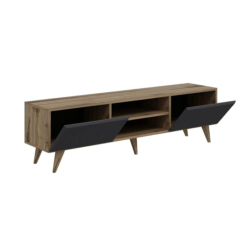 [en.casa] TV Schrank Grindsted Lowboard mit 2 Fächern Fernsehtisch mit Stauraum Wohnzimmer Eiche-Optik Anthrazit TV Board