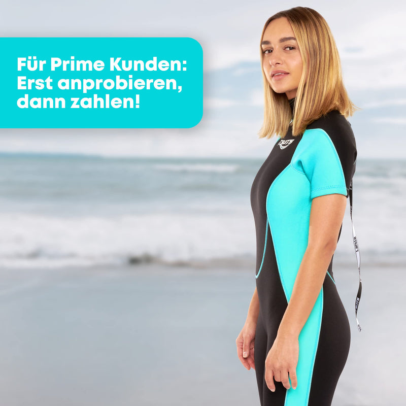 T´SUITS Neoprenanzug Damen [3mm, Shorty, Protector-I] | Tauchen, Schwimmen, Surfen, Kiten, Wasserski, Rafting - Jetzt Größe Wählen (L, Damen Aquamarine/Schwarz)