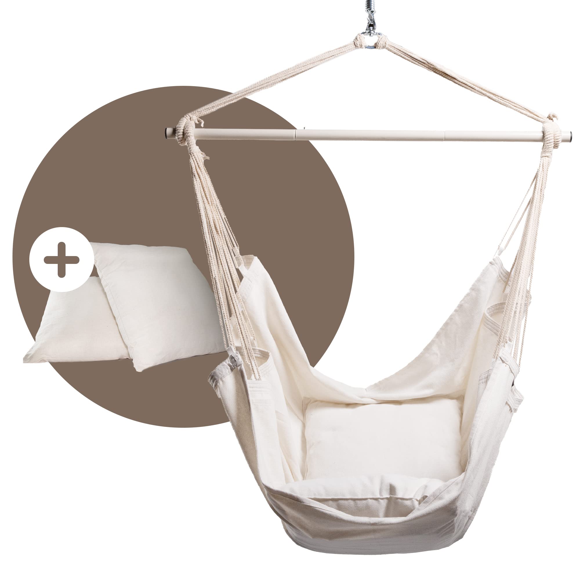 NearDistance® Hängesessel Unity mit Montageset, Hängestuhl Indoor Outdoor, Hängesessel ohne Gestell, Hängeschaukel für Erwachsene & Kinder, mit Fußablage & Kissen (Light-Grey MIT Montageset)