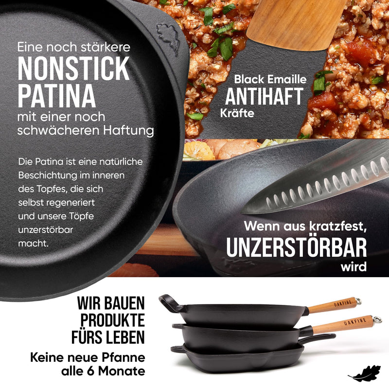 Oakfire Gusseisen Pfanne Schmorpfanne Bratpfanne emailliert 28cm Induktion Gusseisern mit Non-Stick Patina, Emaille… (Schwarz, Bratpfanne)