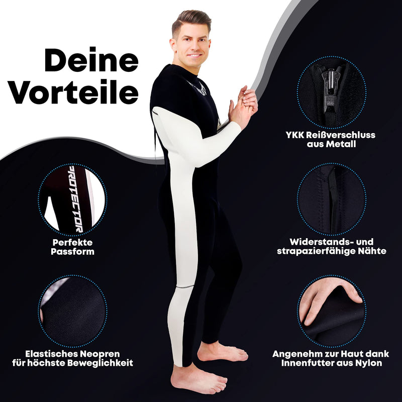 T´SUITS Neoprenanzug Herren [3mm, Lang, 4-Elements] | Tauchen, Schwimmen, Surfen, Kiten, Wasserski, Rafting - Jetzt Größe Wählen (XL, Herren Schwarz/Weiß)