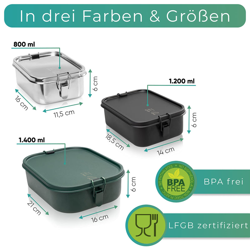 Elwin Neiles ☀️ Edelstahl Brotdose | 1200ml Brotdose Kinder & Erwachsene | Nachhaltige Lunch Box in Grün | Brotdose inkl. Trennwand | Frischhaltedose mit Deckel | Brotdose Edelstahl