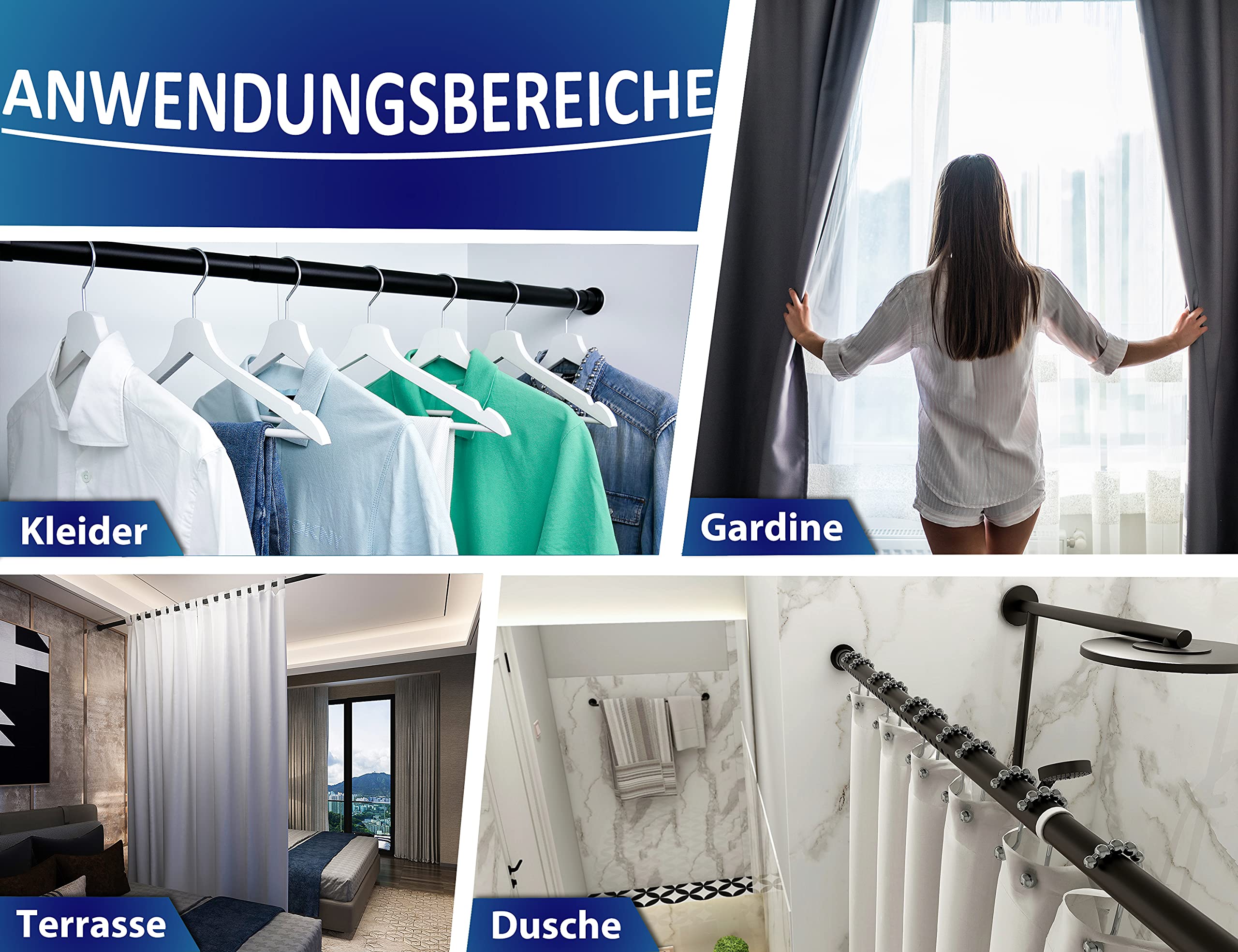 MEISENBERG Duschvorhangstange ohne Bohren 70-110cm, Ø25mm Edelstahl Ausziehbare Teleskopstange zum Klemmen - Garderobenstange Duschstange & Kleiderstange - für ihre Garderobe und Dusche