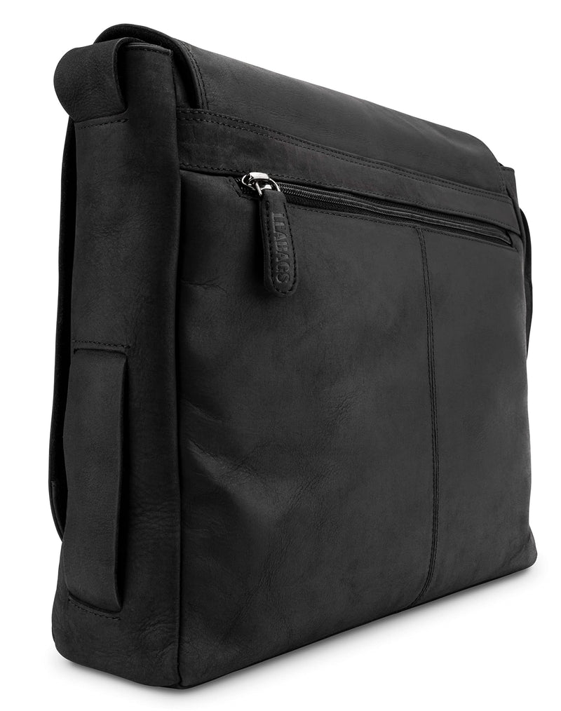 LEABAGS Hamburg Leder-Umhängetasche I Laptoptasche 13 Zoll I Messenger Bag aus echtem Büffel-Leder I Aktentasche I Vintage Ledertasche I Bürotasche I Arbeitstasche I 31x27x8 cm I Schwarz