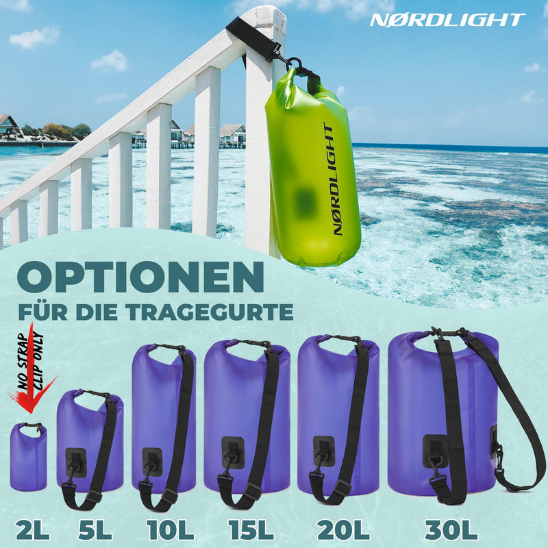 Nordlight Dry Bag 20L Wasserdichter Beutel - (Lila) Wasserdichter Packsack Mit Roll Top Verschluss Und Schultergurt | Schwimmen, Baden, Strand, Kanu, Stand Up Paddling, Tauchen