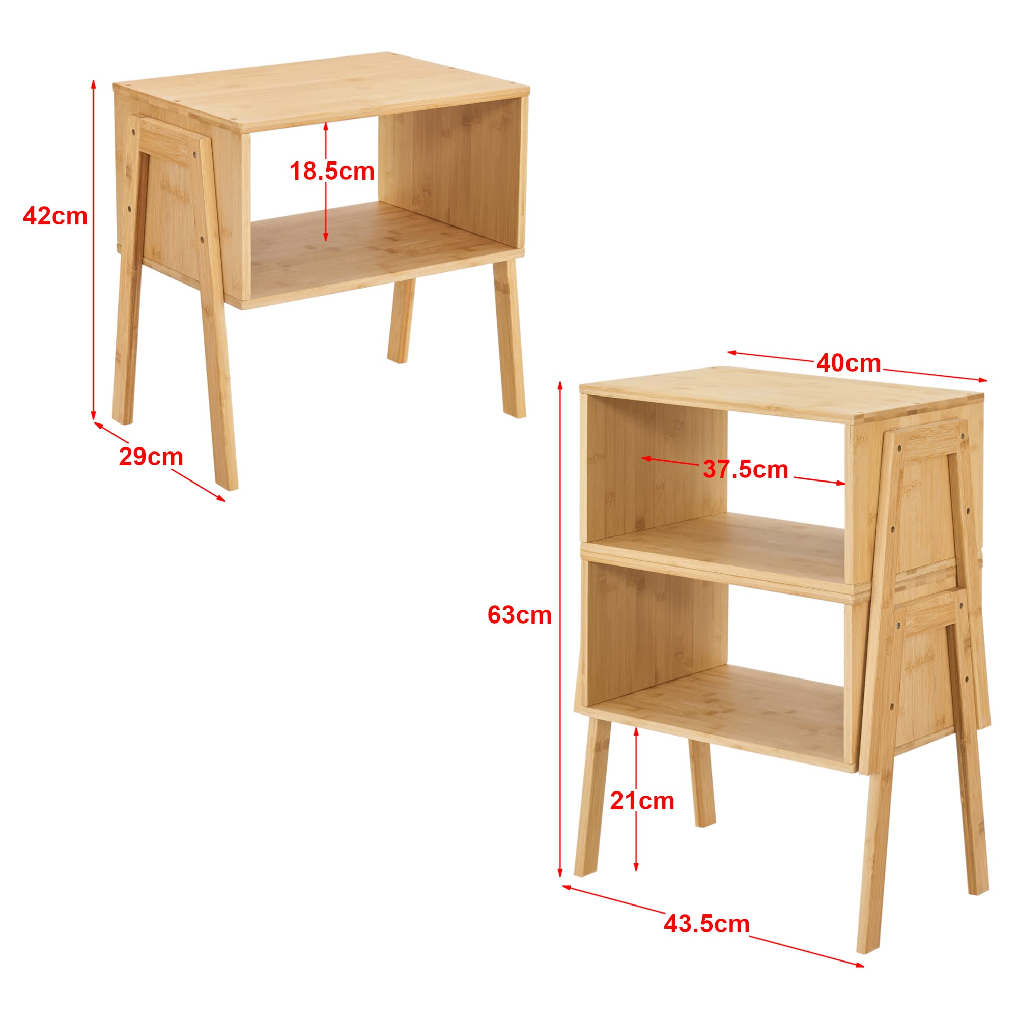 [en.casa] Nachttischset Vinderup Beistelltisch 2er Set mit Beinen Nachtkommode mit offenem Ablagefach stabelbar Bambus 42 x 43,5 x 29 cm