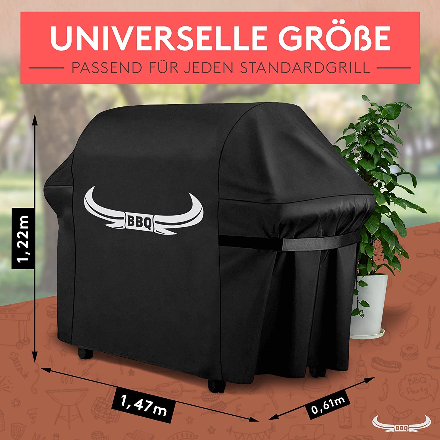 BBQ - Universelle Grillabdeckung [122cm x 61cm x 147cm] - Innovative - wetterfest und wasserdicht [100%] - Abdeckhaube Gasgrill - Abdeckplane Grill