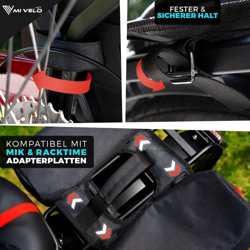 MIVELO Fahrradtasche Doppeltasche aus recyceltem Material I Fahrradtasche für Gepäckträger 36L inkl. Regenschutz I Gepäckträgertasche kompatibel mit MIK & Racktime Adapter I Fahrradtasche doppelt