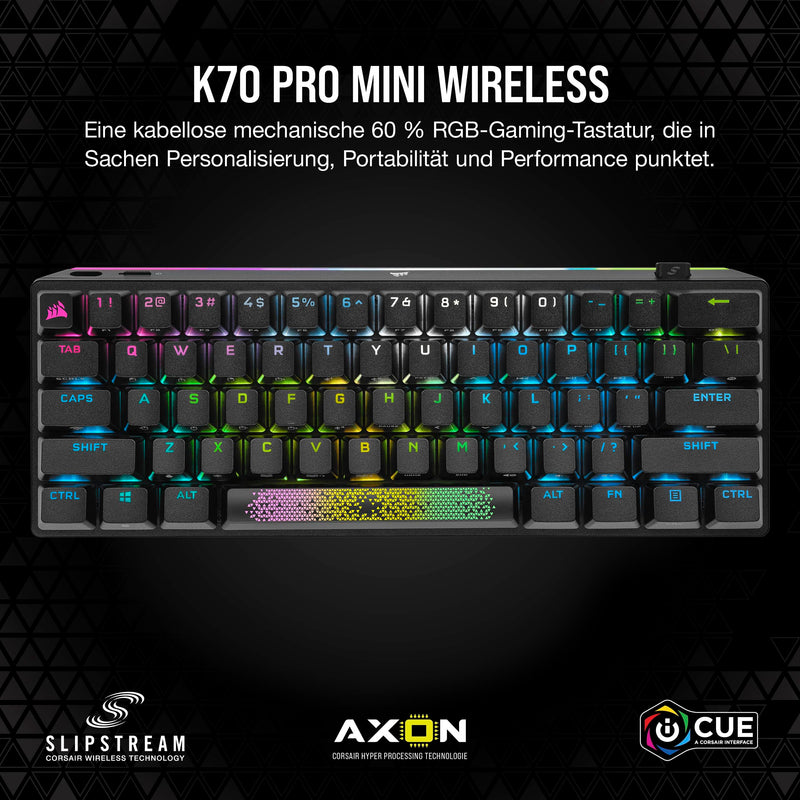 Corsair K70 PRO Mini Wireless RGB 60% Mechanische Gaming-Tastatur, Schwarz (QWERTZ Layout)