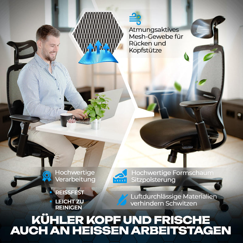 VALKENSTOL M5 Ergonomischer Bürostuhl 150 kg [Höhenverstellbare Rückenlehne, Einstellbare Sitztiefe, Formschaumsitz] Chefsessel Bürostuhl Ergonomisch Ergonomic Office Chair Bürostühle PC Stuhl