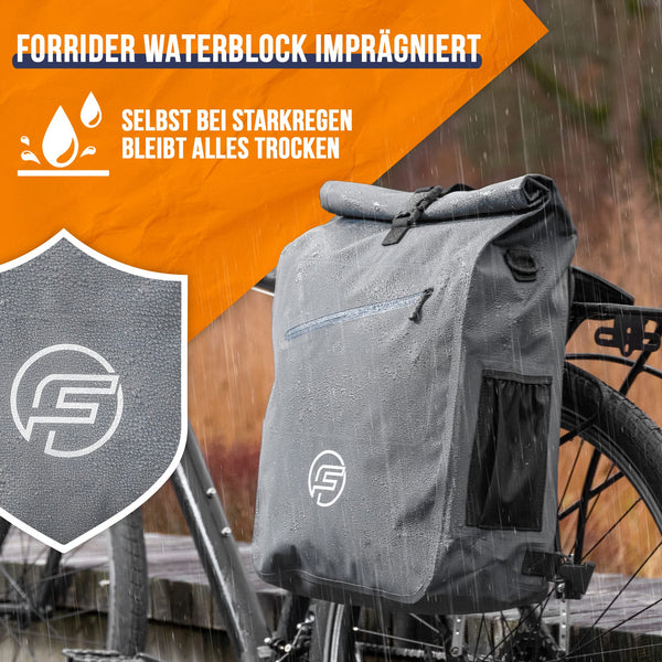 Forrider 3in1 Fahrradtasche für Gepäckträger mit Rucksack Wasserdicht 27L I Gepäckträgertasche Reflektierend I Sattel Tasche fürs Fahrrad (Grey)