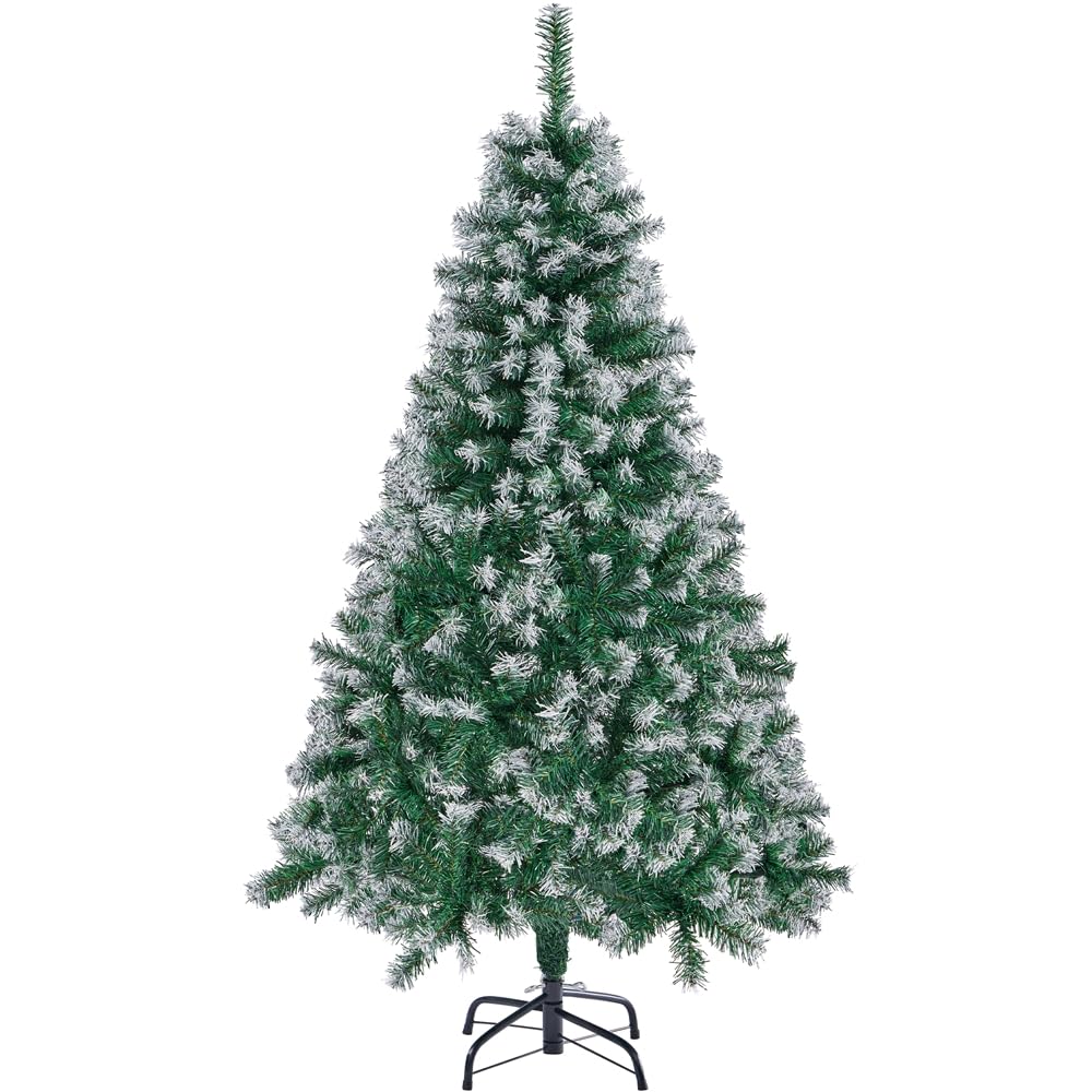 Yaheetech 152,5cm Künstlicher Weihnachtsbaum mit Schnee, Christbaum mit ca.450 Spitzen & Schnellaufbau Klappsystem, Schwer Entflammbarer Tannenbaum inkl. Metall Ständer für Weihnachten