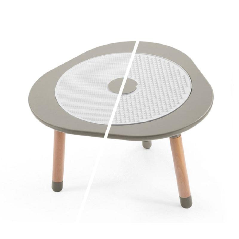 Stokke MuTable, Dove Gray – Multifunktionaler Kinderspieltisch – Höhenverstellbare Beine – Inklusive Vier doppelseitiger Spielscheiben, einem Puzzle und Einer Tischscheibe aus Naturholz