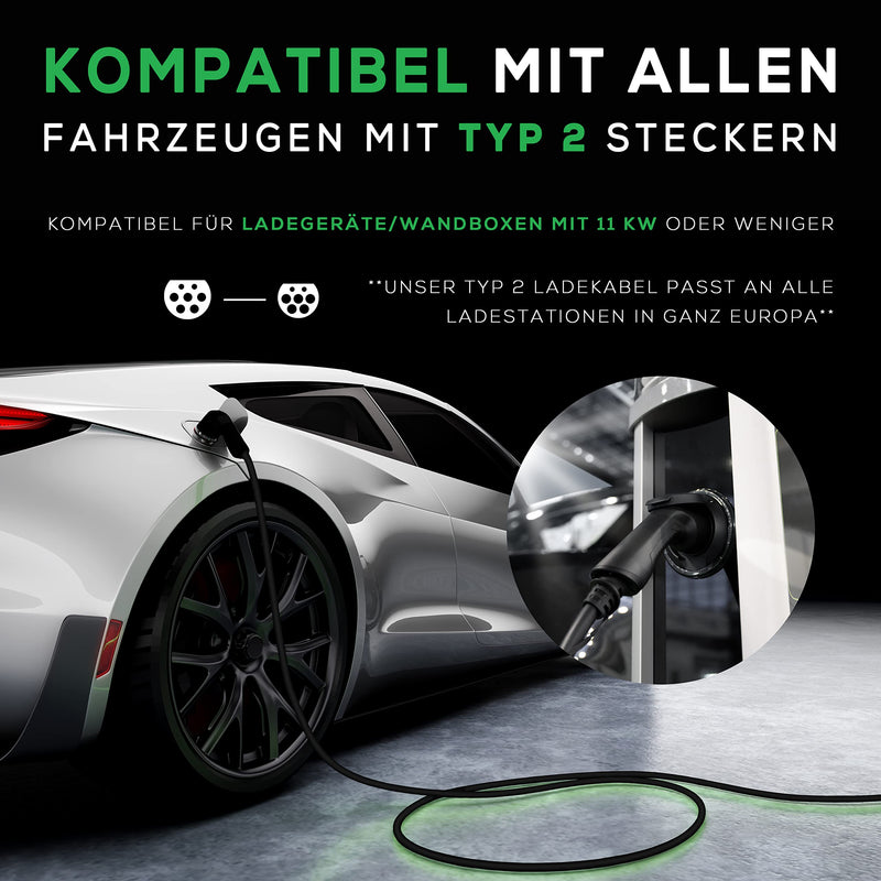 SPARK-E Typ 2 Ladekabel 11kW 5M für EV Elektroautos inkl. Tasche - Ladekabel E Auto - 16A3P Ladekabel Typ 2 - Ladekabel Elektroauto Typ 2 - Mode 3 Ladekabel Typ 2 - Ladekabel Typ 2 11kW - Wallbox