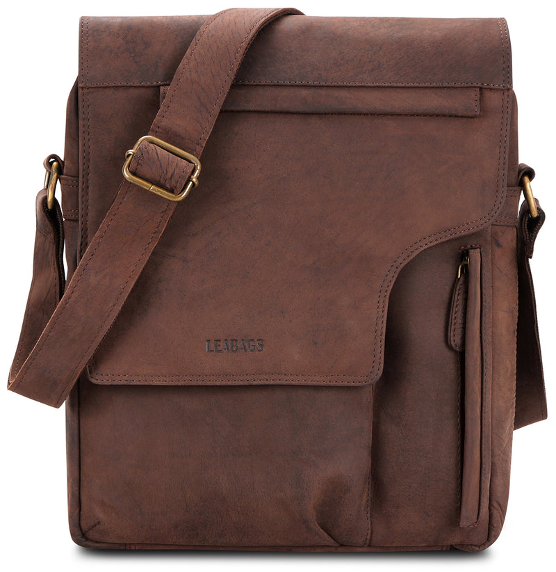 LEABAGS Leder Umhängetasche Herren & Damen I Echtleder Laptoptasche bis 13 Zoll I Messenger Bag mit Schultergurt I Schultertasche I Arbeitstasche I Tragetasche I Handtasche I Brown Marble