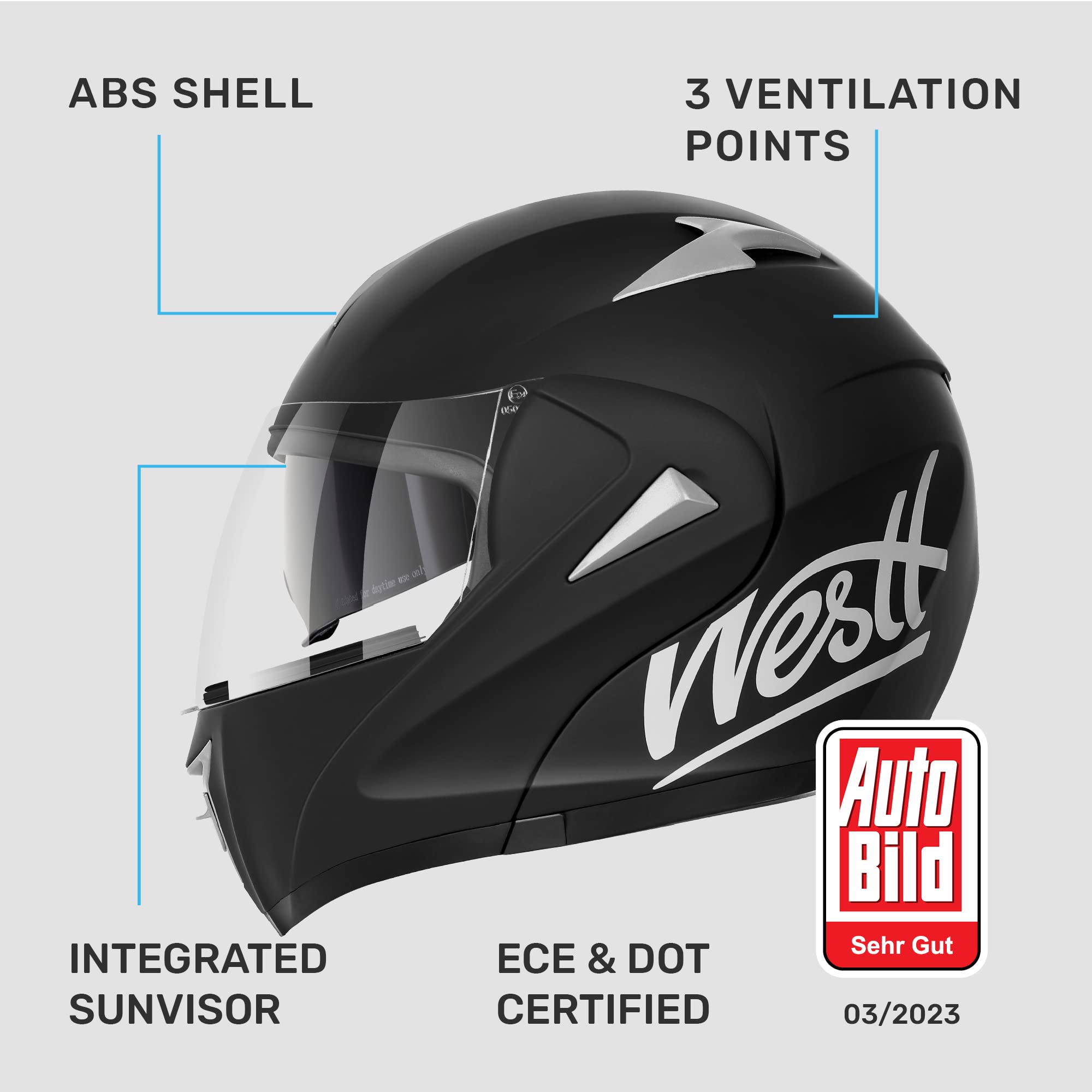 Westt Motorradhelm Herren Damen Integralhelm Klapphelm Flip-up Motorrad Jethelm Chopper Mofa Moped Roller Modular Helm Motorrad ECE DOT Zertifiziert, schwarz, M (57-58 cm)