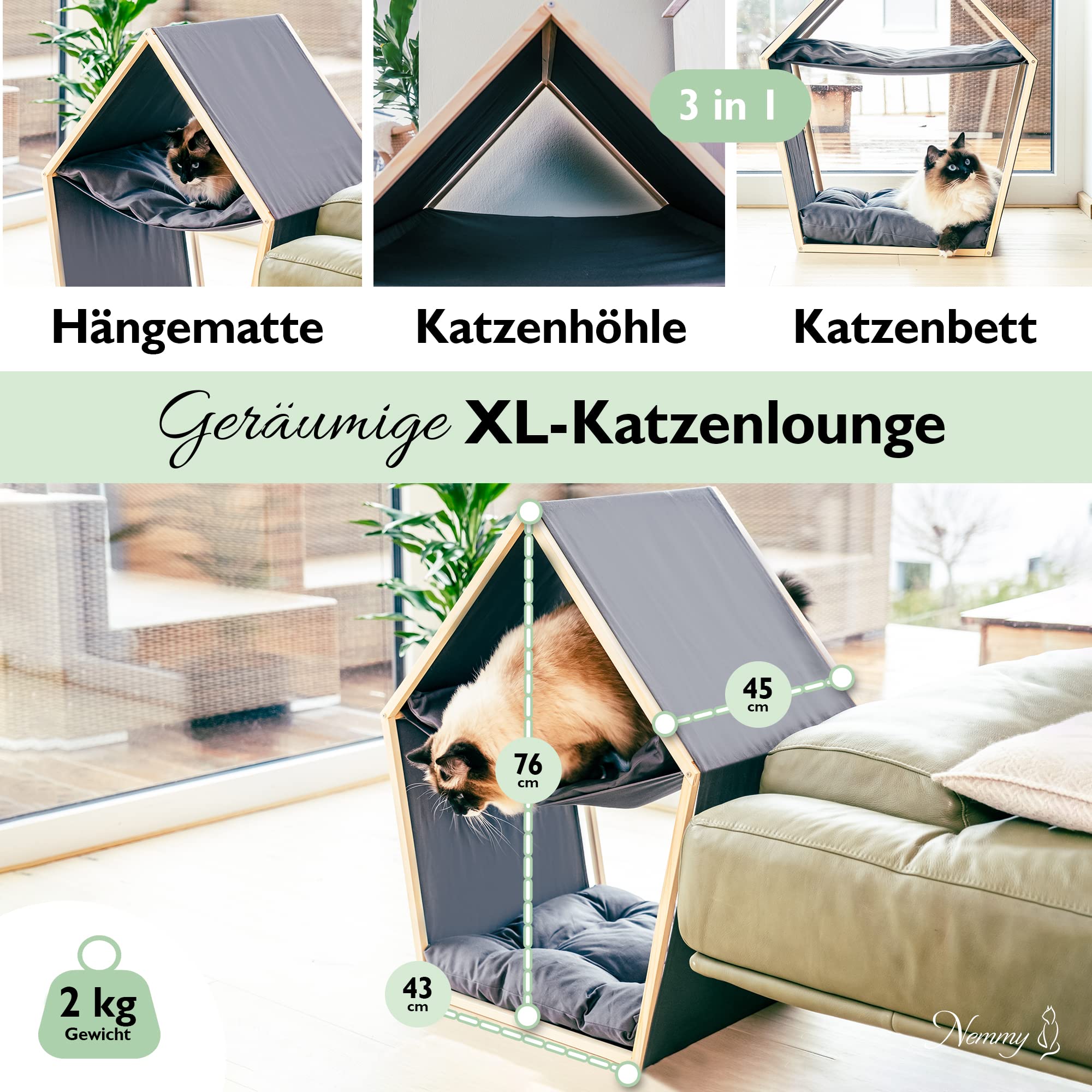 Nemmy Katzenlounge | Katzenhöhle Hängematte Katzenbett | Flauschiges Kissen zum Schlafen | Kuschelhöhle | Katzenmöbel große Katze | Katzenhaus Indoor | Katzenkorb