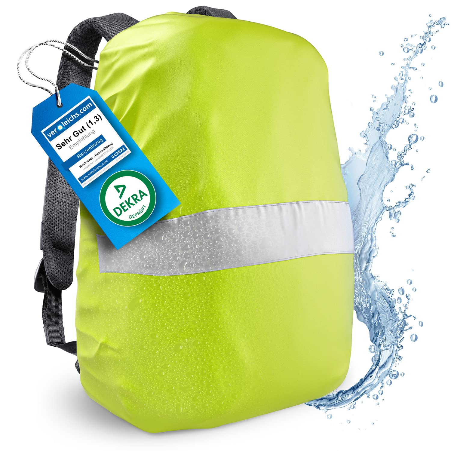 Nextcover® NEU Universeller Regenschutz für Rucksack & Schulranzen [AquaShield] I 100% Wasserdichter Rucksack Regenschutz für effektiven Schutz vor Nässe I Rucksack Überzug Reflektierend I Regenhülle