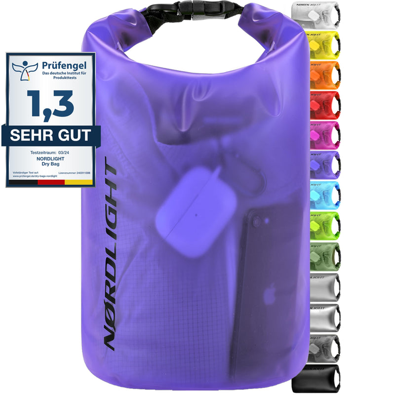 Nordlight Dry Bag 20L Wasserdichter Beutel - (Lila) Wasserdichter Packsack Mit Roll Top Verschluss Und Schultergurt | Schwimmen, Baden, Strand, Kanu, Stand Up Paddling, Tauchen