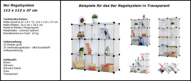 Kronenburg Regalsystem Badregal Steckregal Schrank Regal Kleiderschrank Garderobe - 112 x 112 x 37 cm - Schwarz Dekor