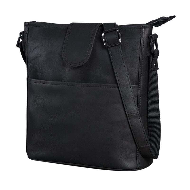 LEABAGS Leder Handtasche Damen I Premium Echtleder Umhängetasche I Damen Schultertasche I Damentasche I Tragetasche für Arbeit Uni Schule Freizeit I Größe L (31 x 23 x 6 cm) I Nature Schwarz