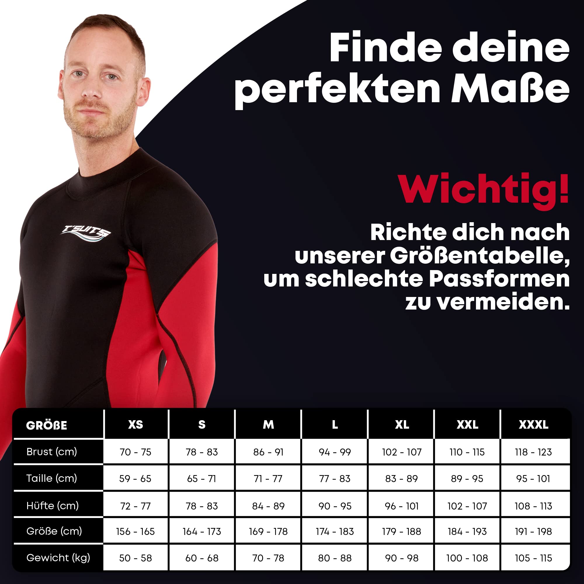 T´SUITS Neoprenanzug Herren [3mm, Lang, Protector-R] | Tauchen, Schwimmen, Surfen, Kiten, Wasserski, Rafting - Jetzt Größe Wählen (M)