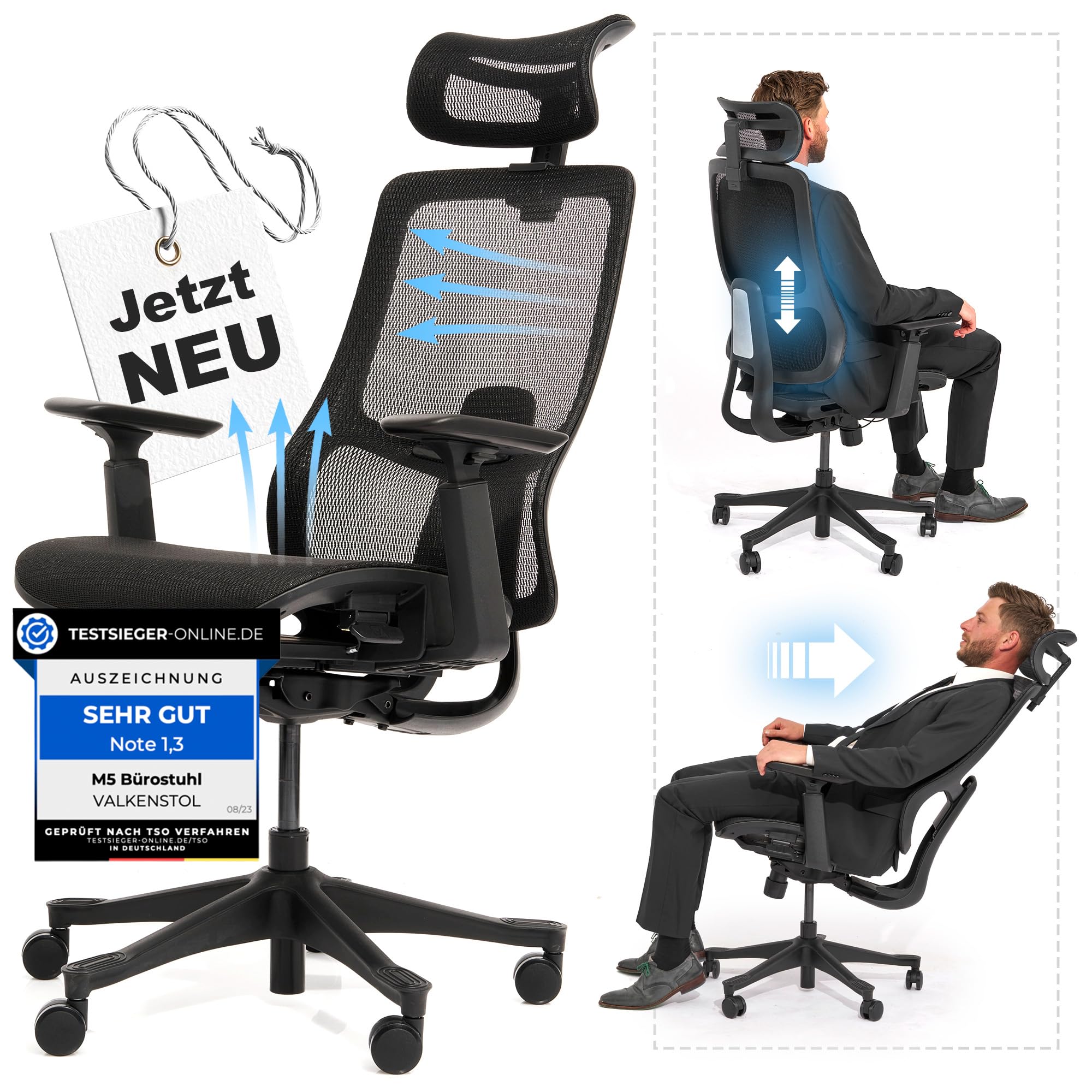 VALKENSTOL M5 Bürostuhl Ergonomisch - Höhenverstellbare Rückenlehne, Mesh-Sitz - Ergonomischer Bürostuhl Schreibtischstuhl Office Chair Bürostühle