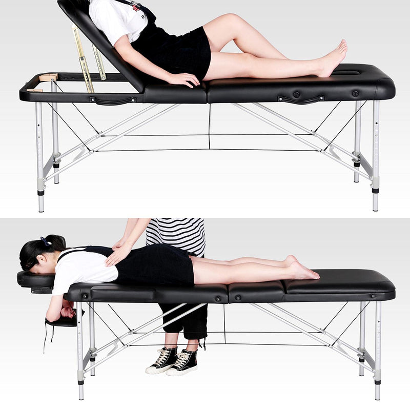 Yaheetech Mobile Massageliege 3 Zonen Massagebett Massagetisch 70cm Breit Höhenverstellbar Therapieliege Aluminium-Füßen mit Kopfstütze und Tragetasche bis 250kg belastbar