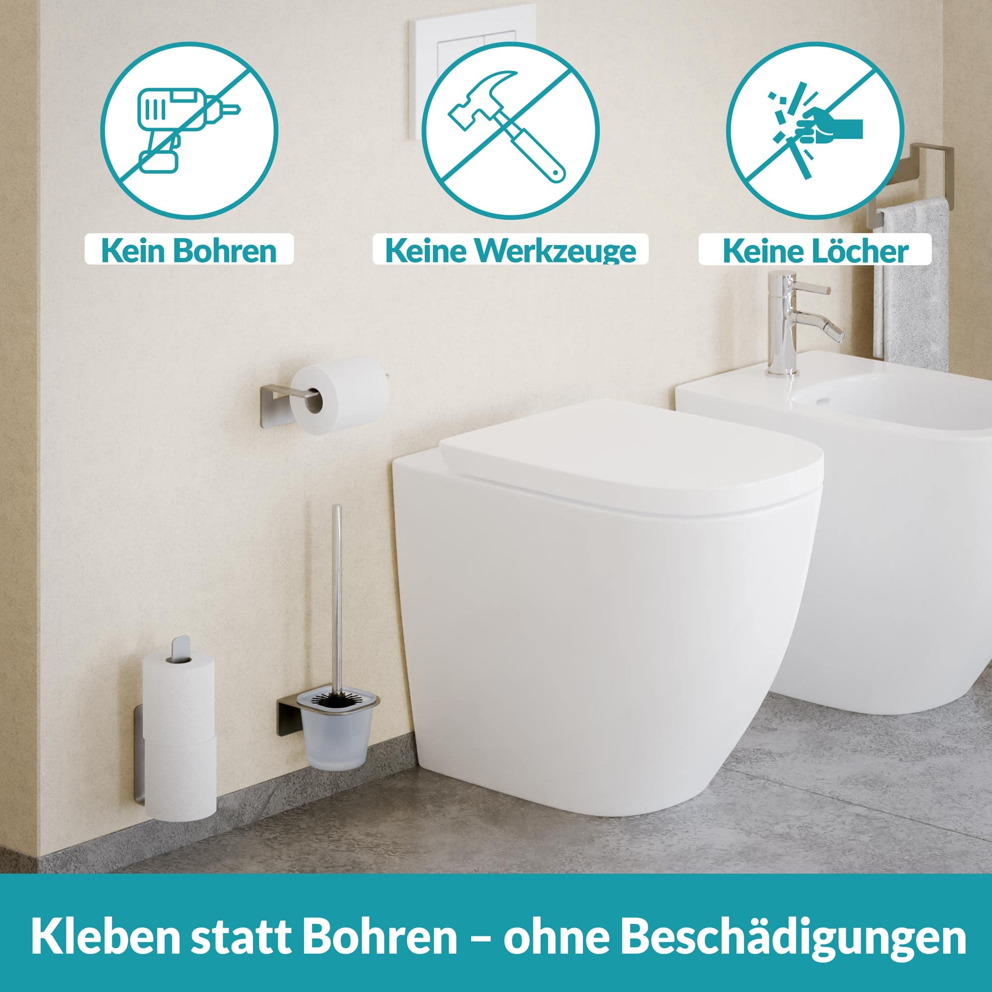 WEISSENSTEIN WC-Ersatzrollenhalter - Toilettenpapierhalter Edelstahl ohne Bohren - Rollenhalter Wand selbstklebend