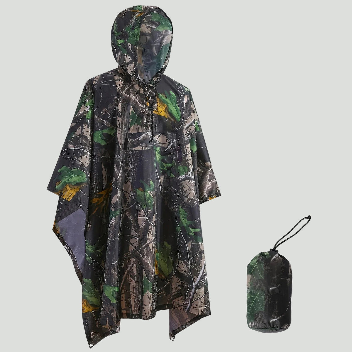 Camouflage-Regenponcho mit Kapuze – wasserabweisend