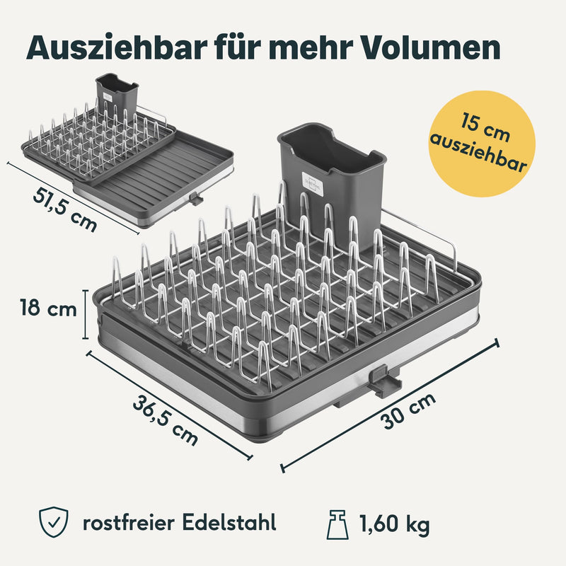 SILBERTHAL Geschirr Abtropfgestell Groß - Rostfrei - Mit Abtropfschale, Geschirrkorb, Besteckkasten - Kunststoff - Verbesserte Version