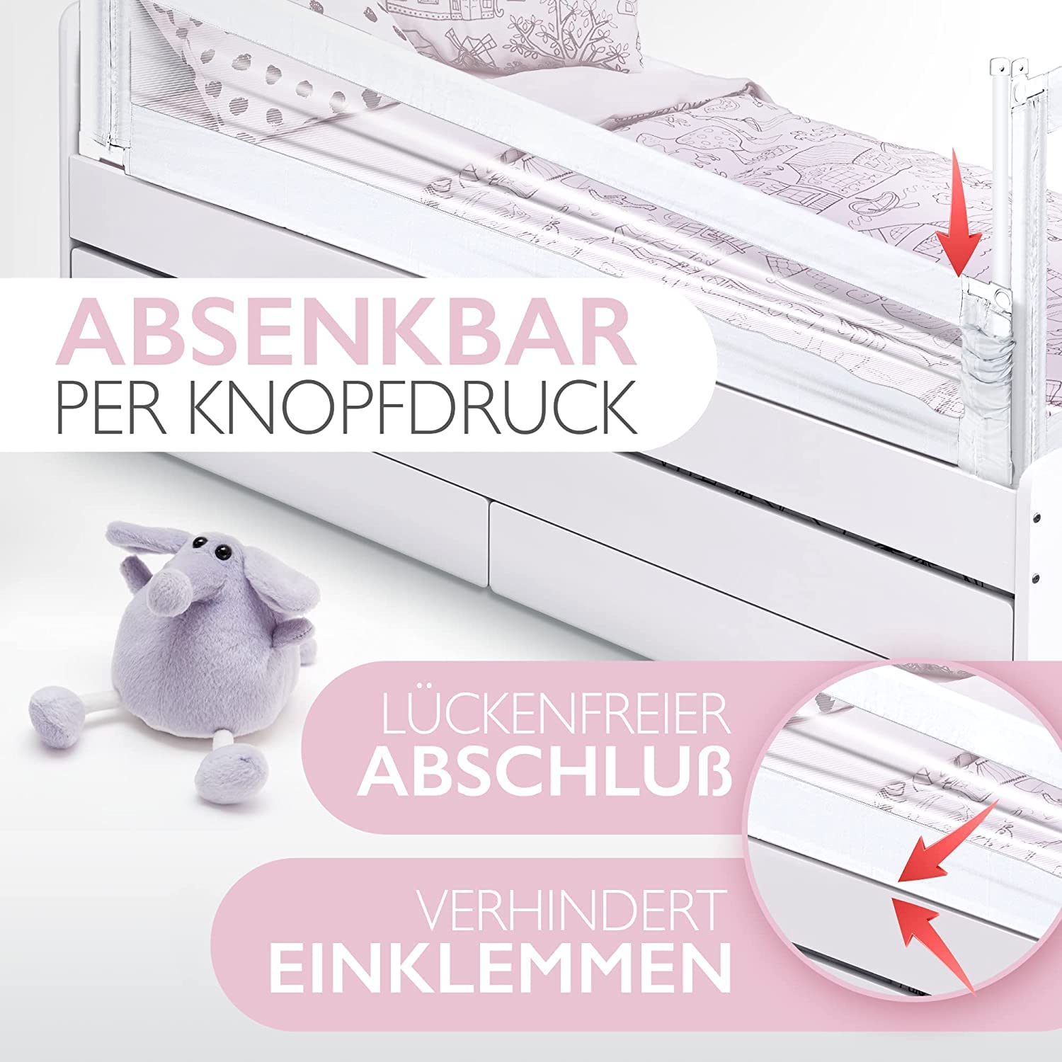 Kids Supply Bettgitter [150x80 cm]- Sicheres & höhenverstellbares Bettschutzgitter [70-90 cm]- Rausfallschutz Bett für Kinder Bett & Elternbett [eine Seite]