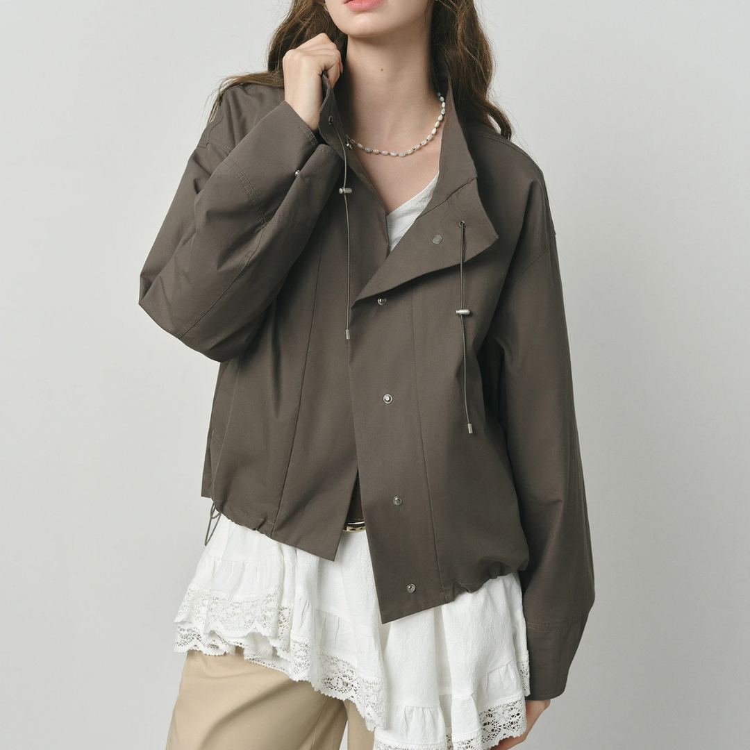 Jacke kurz mit Puffärmeln & Kordelzug – VintageEase Utility Coat