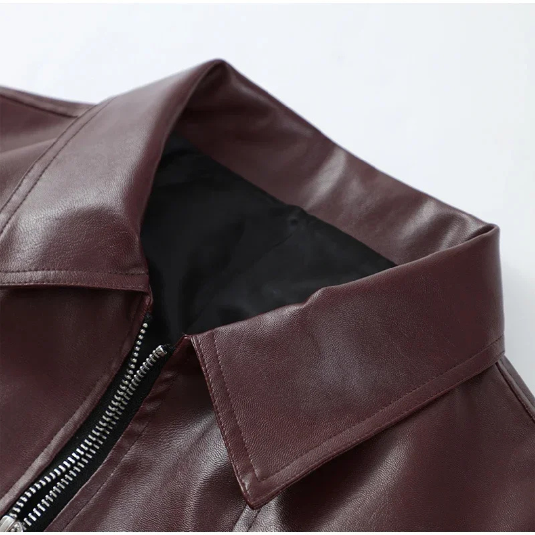 Damen Cropped Kunstlederjacke – Moto-Stil mit Reißverschluss