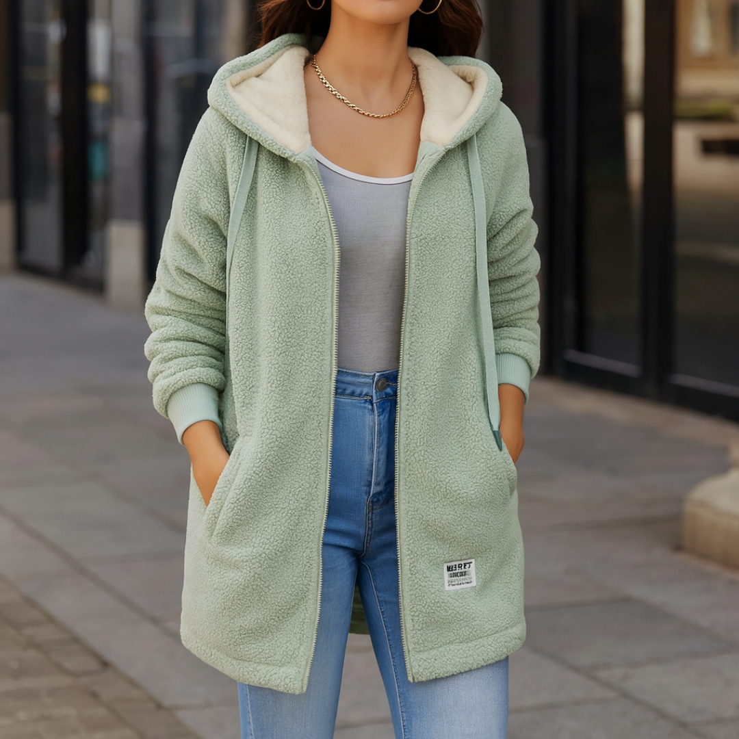 Damen Fleecejacke mit Kapuze & Taschen – CozyWarm Birgitta
