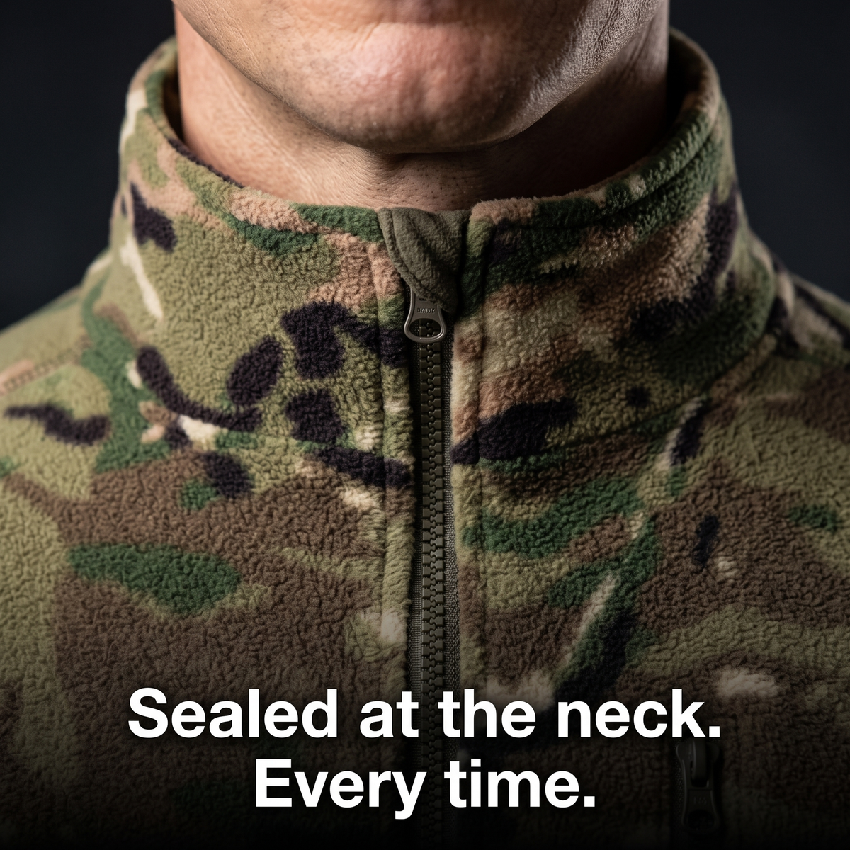 Herren Camo-Fleecejacke – durchgehender Reißverschluss, Stehkragen