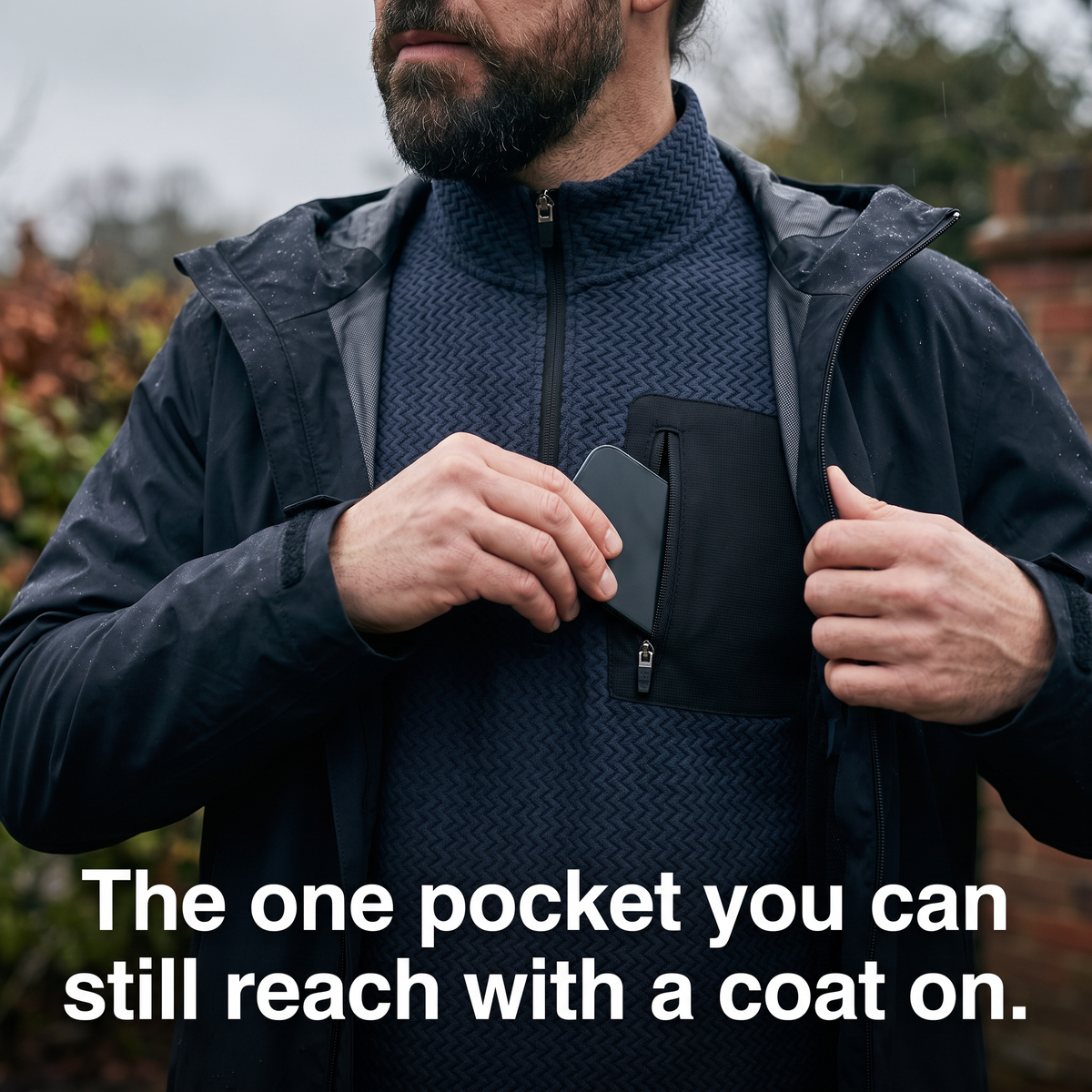 Herren Quarter-Zip-Pullover – strukturierter Fleece-Midlayer mit Brusttasche