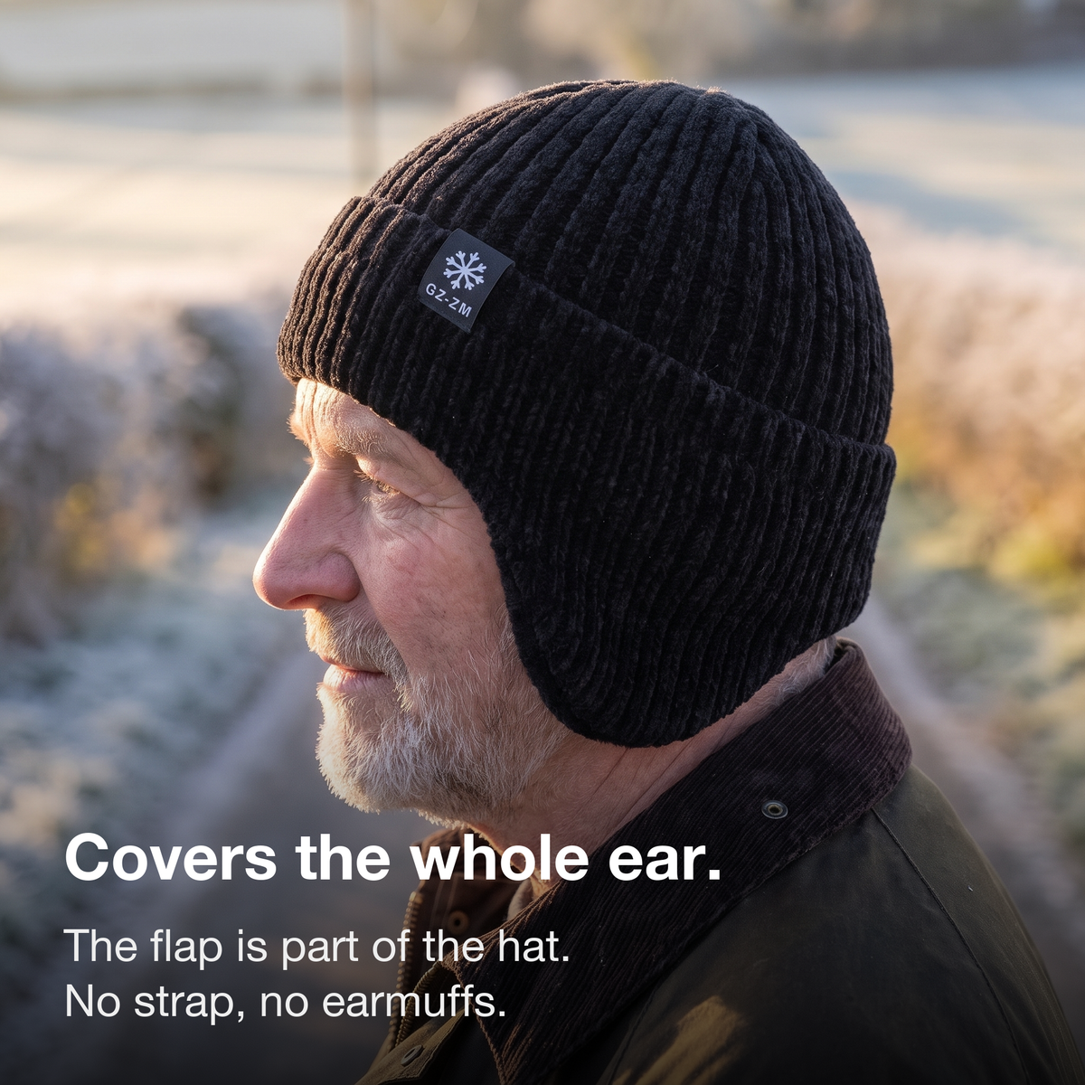 Herren Beanie mit Ohrenklappen – Fleece gefüttert, wollig, winterfest