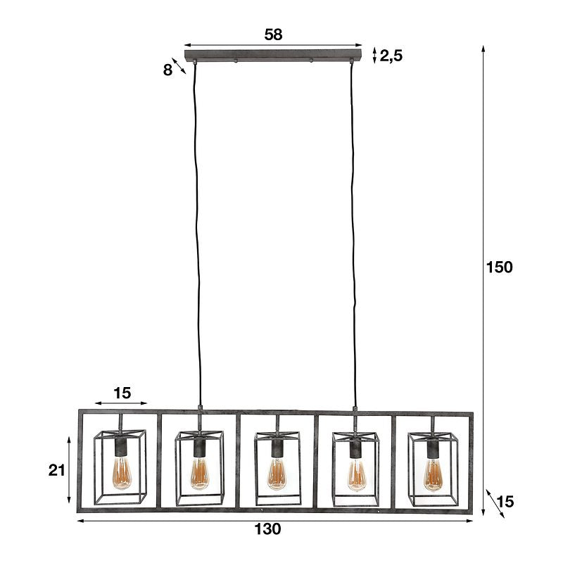 Rubjerg Design Hängeleuchte Cubic Tower 5 Leuchten Metall altsilber