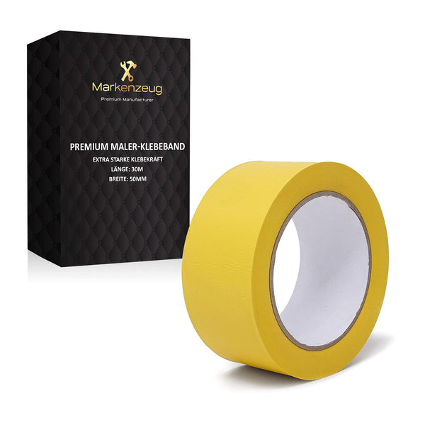 MARKENZEUG® PVC Tape I Maler-Klebeband I Malerkrepp mit hoher Klebekraft I Gewebeklebeband für alle Oberflächen I Innen- & Außenarbeiten I UV-Beständigkeit I 1 Rolle gelb I 50mm Breite I 30m lang