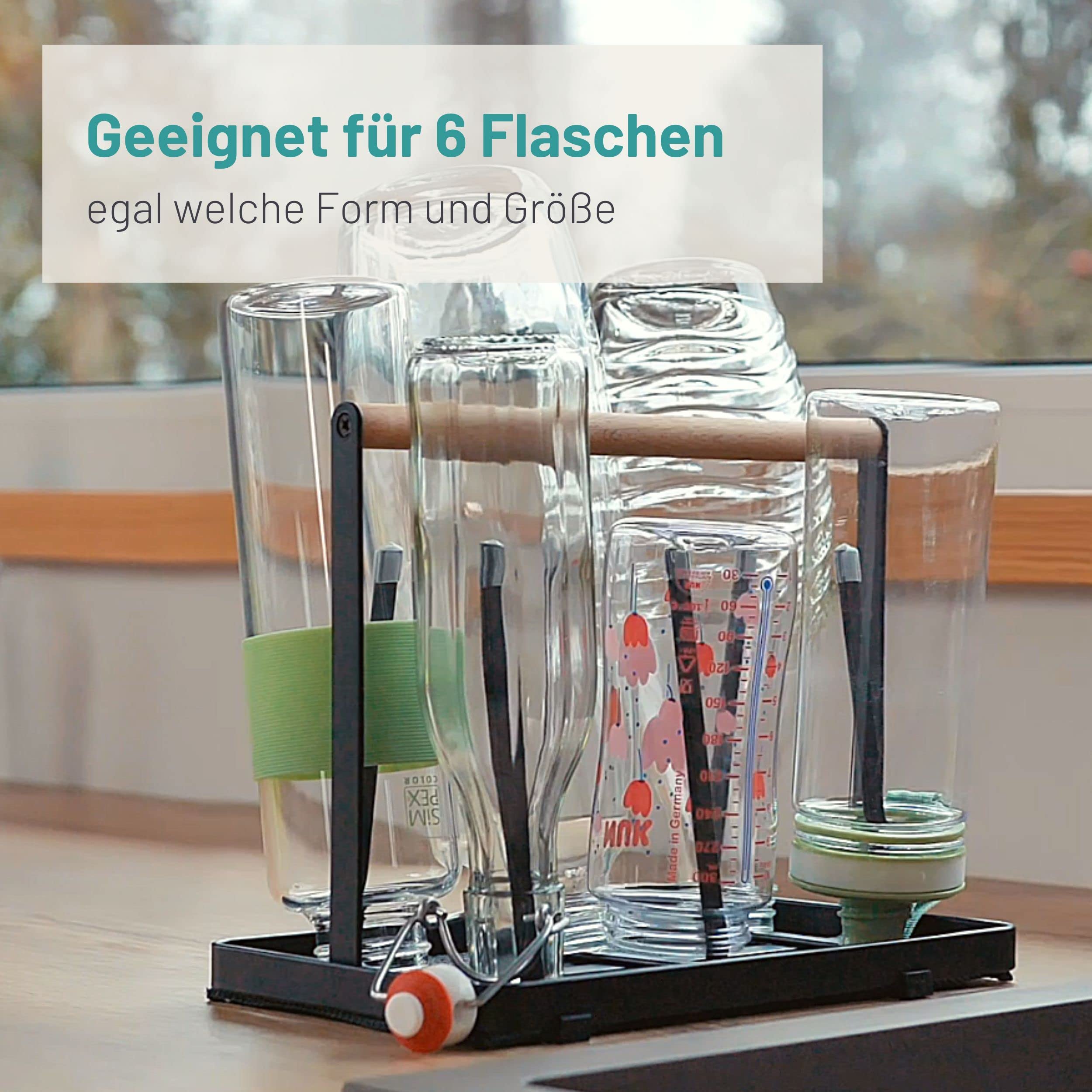 D&D Living® All-in-One Flaschenhalter für SodaStream - Abtropfgestell für Flaschen Aller Art: Duo/Crystal/Easy, Trink- und Babyflaschen - Universal-Trockenständer (Metall, Weiß)