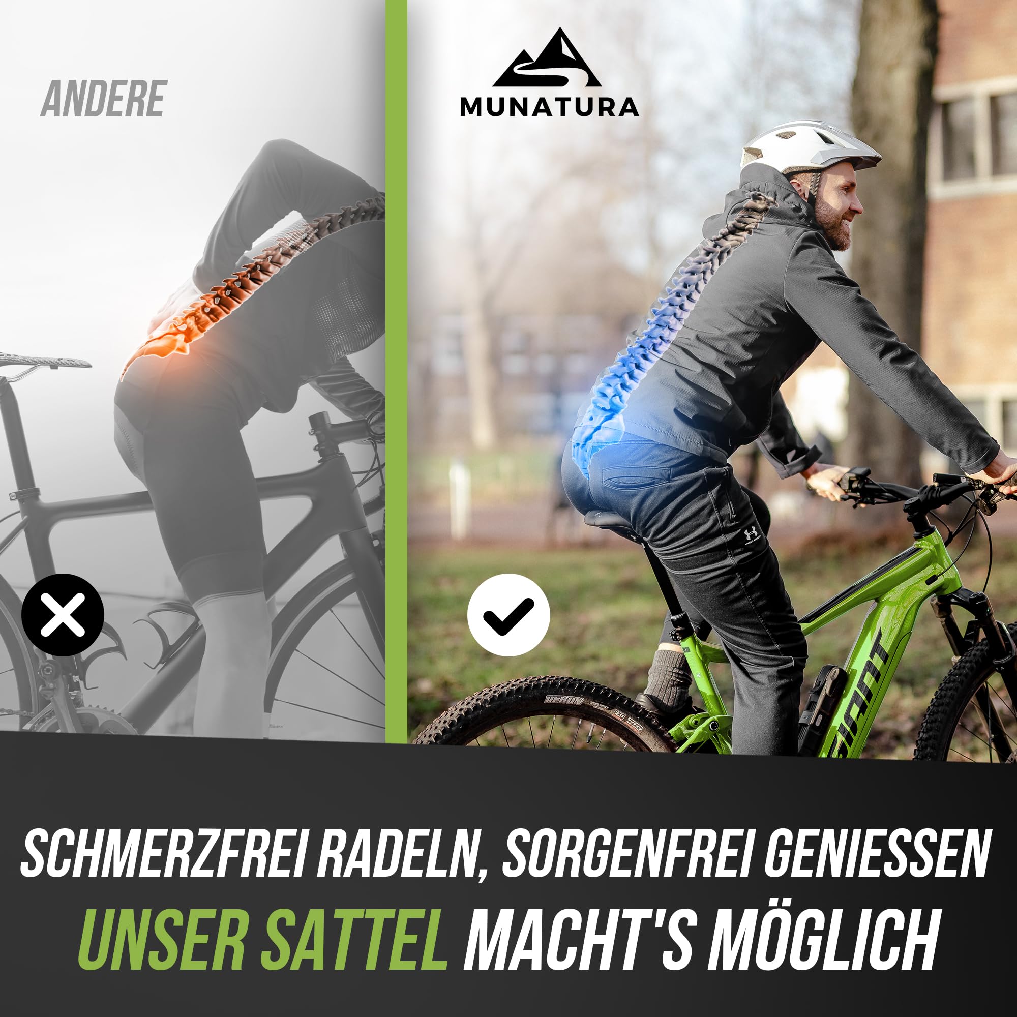 MUNATURA Mountainbikesattel Fahrradsattel mit Memory Foam - Fahrradsattel Herren bequem – Ergonomischer und Wasserdichter Fahrrad Sattel - Fahrradsattel Damen