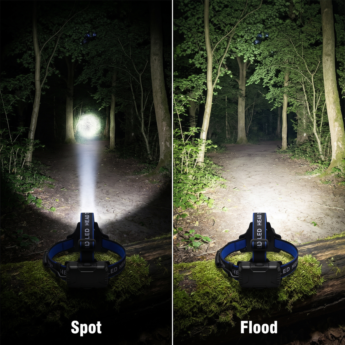 Stirnlampe wiederaufladbar – zoombarer Strahl mit drei Betriebsmodi