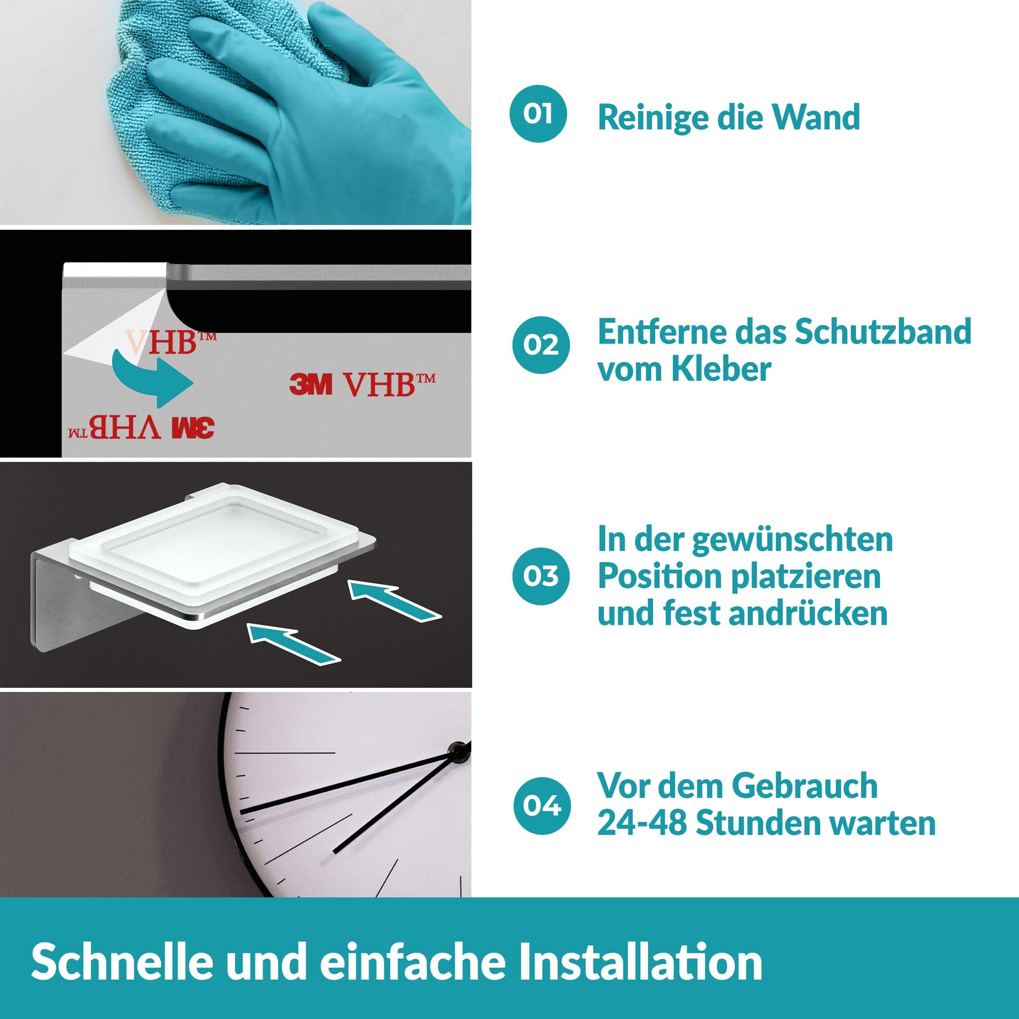 WEISSENSTEIN Seifenschale Wandmontage Ohne Bohren aus Glas - Seifenablage mit Selbstklebender Halterung aus Edelstahl - Für Bad und Küche